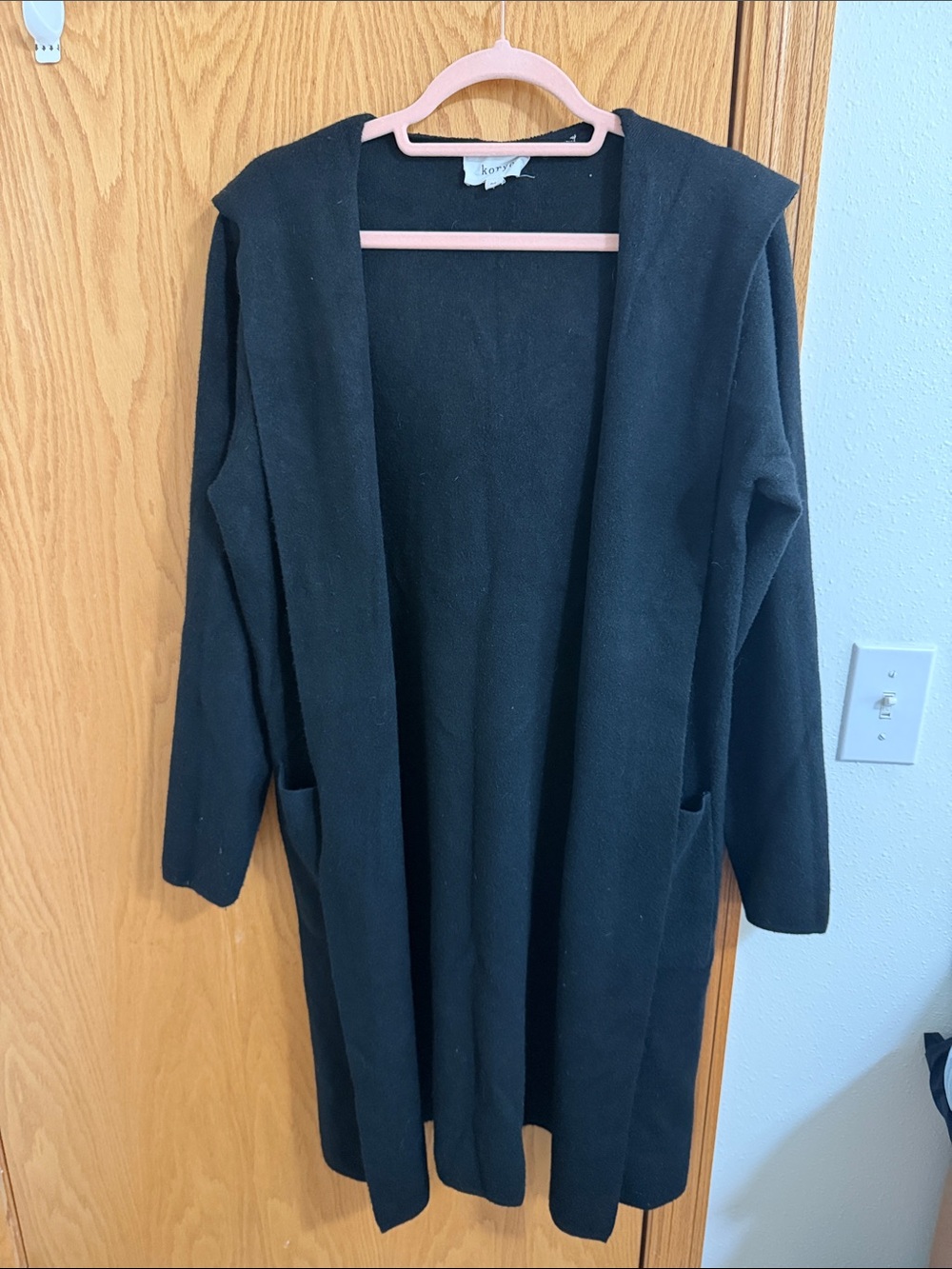 Long Open-Front Black Hooded Cardigan